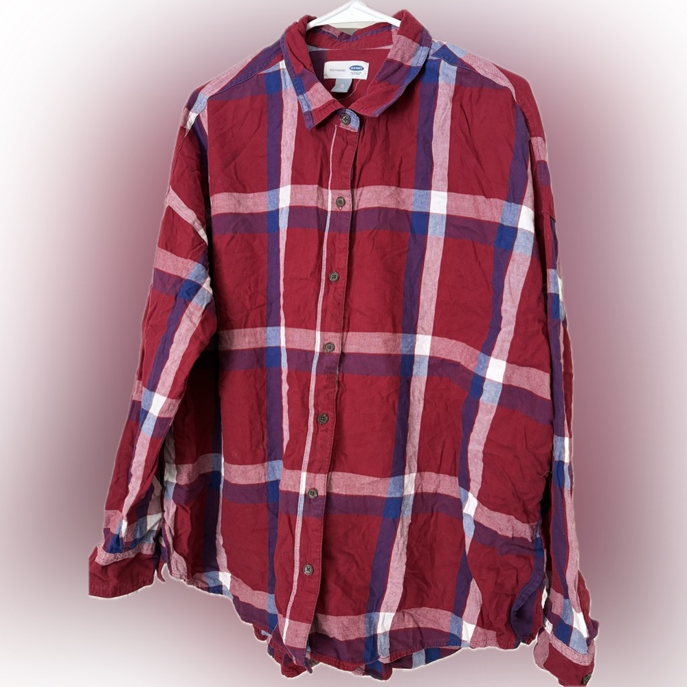 Old Navy Burgundy/Navy Flannel Button-Down Shirt-Size XL, Excellent Condition